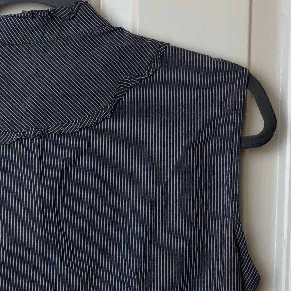 J. Crew Factory Blue and White Striped Sm Ruffle Sleeveless Blouse - Picture 6 of 8